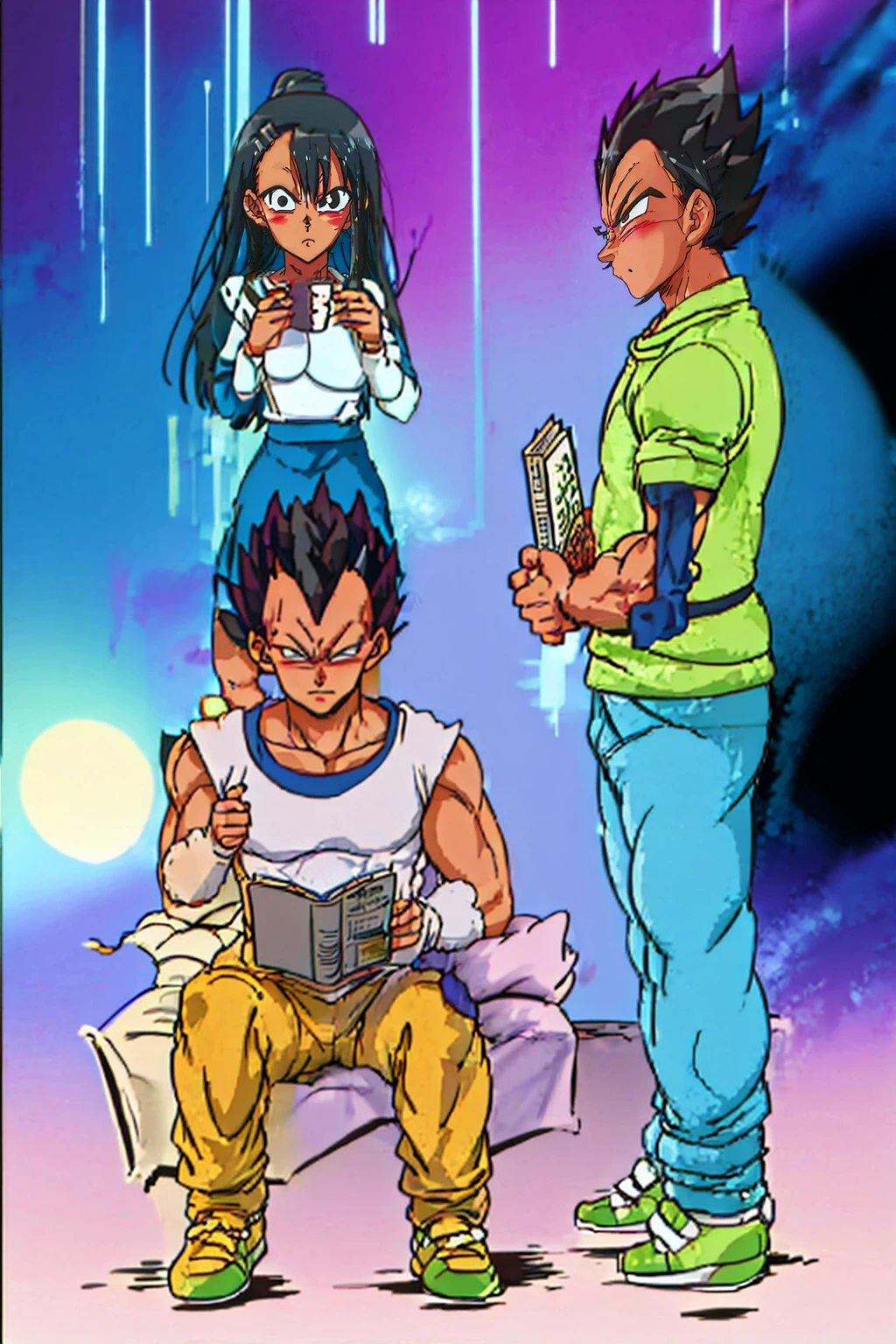 nagatoro hayase, vegeta, husband and wife, affectionate, super affection, house, bed,reading
