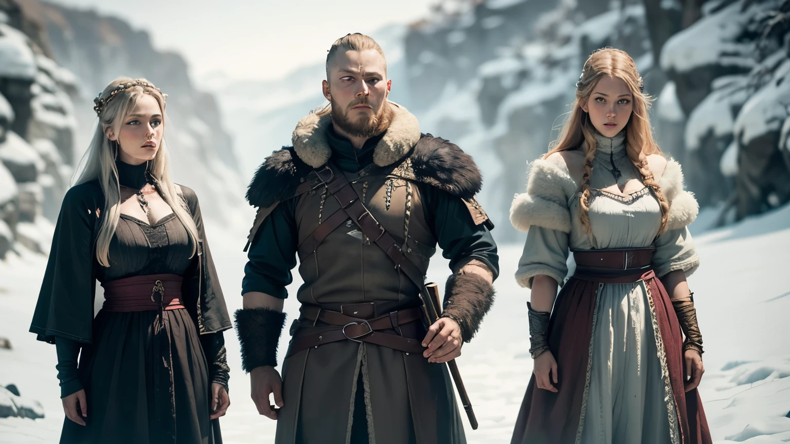 ragnar lothbrok alongside his wives Tora Borgarhjort and Aslaug