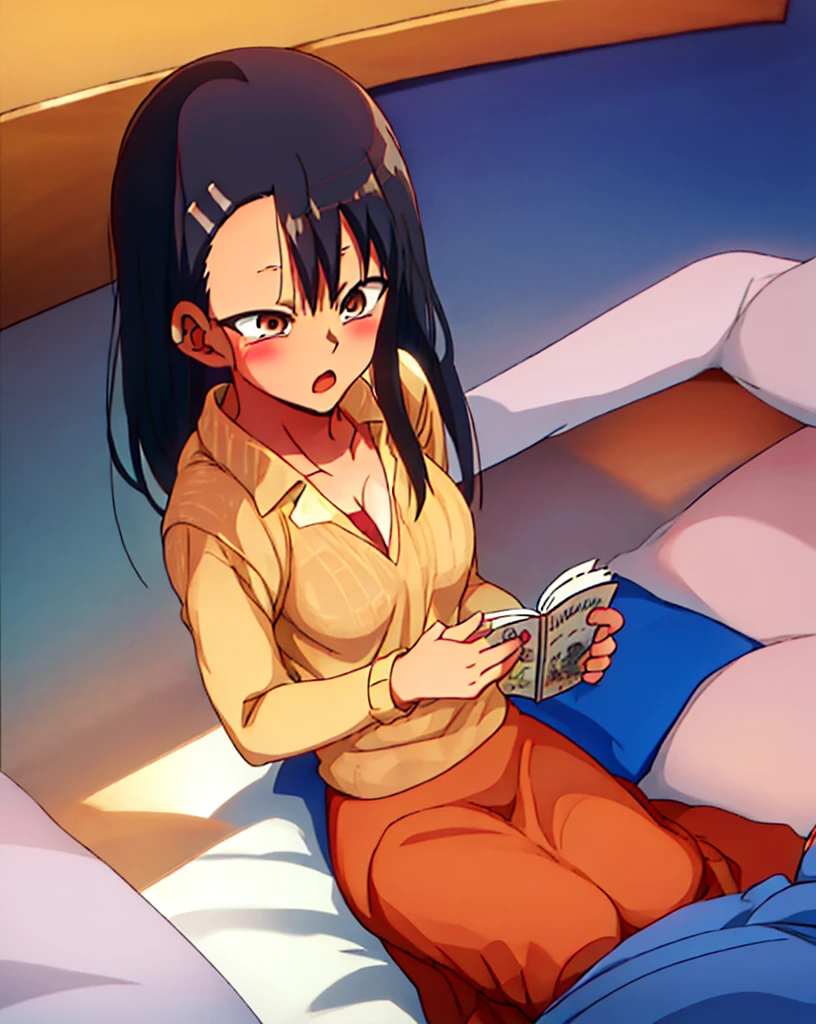 nagatoro hayase, vegeta, husband and wife, affectionate, super affection, house, bed,reading