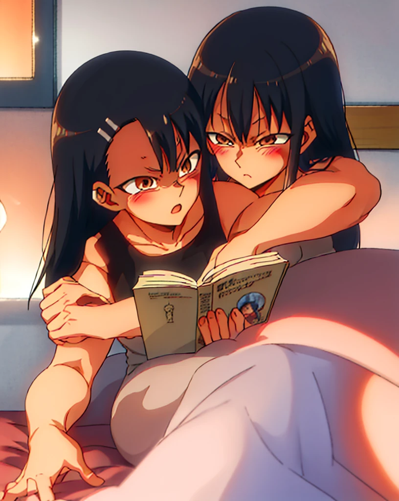 nagatoro hayase, vegeta, husband and wife, affectionate, super affection, house, bed,reading