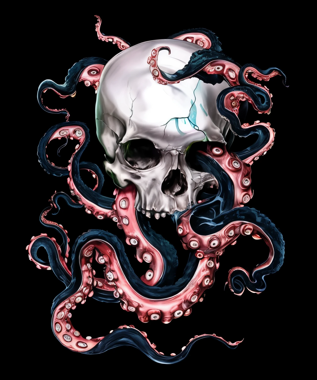 old school tattoo of an octopus with a skull on its head