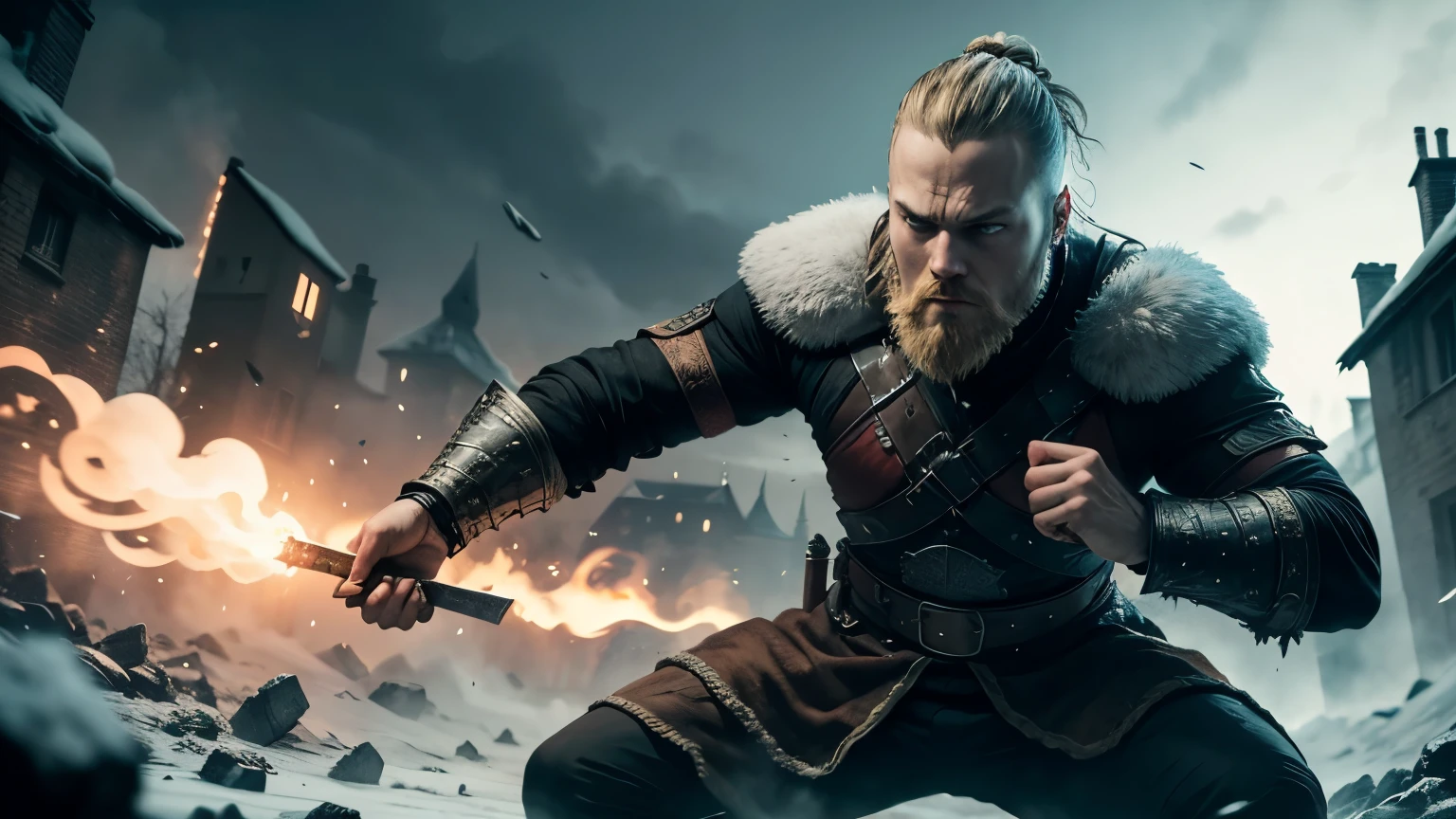 ragnar lothbrok leading a bloody, relentless attack in the middle of the night