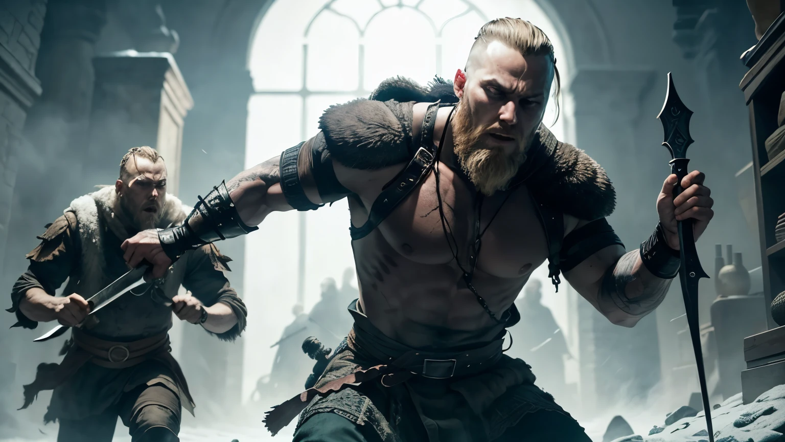 ragnar lothbrok leading a bloody, relentless attack in the middle of the night