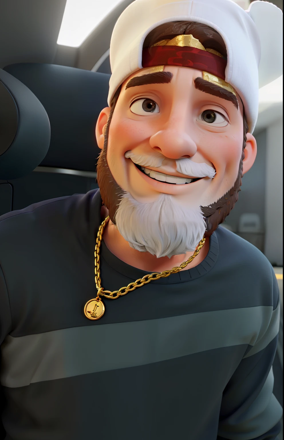 A man in a white cap with a gold chain and a half-white beard