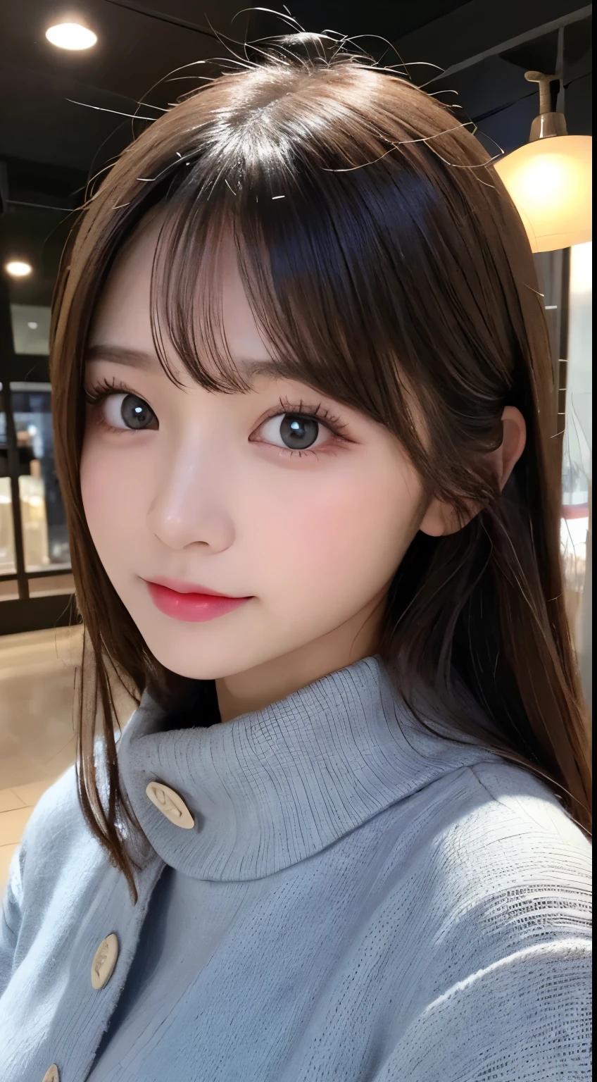 table top, highest quality, figure, super detailed, finely, High resolution, 8k wallpaper, 完璧なダイナミックな構figure, beautiful and fine eyes, Gorgeous black fluffy Tokyo winter clothes,ランダムなcute髪,,natural color lip, bold sexy pose,smile、20 year old girl、cute、sexy shot looking at camera,Always blur the background,perfect and beautiful face,Take only the face,beautiful and detailed face、slim face and style,Big eyes、Do gal makeup,small face