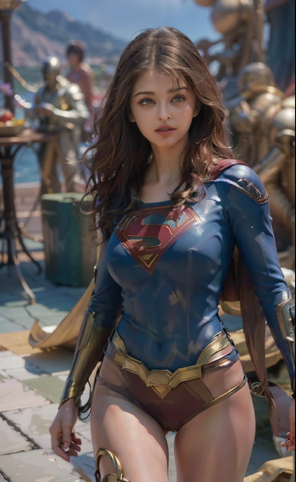 half-length,1girl, Aishwarya Rai, (Perfect figure,be tall and slim),solo,standing,(outdoor:1),sky,Focus on the face,Beautiful face,Detailed delicate young face,supergirl, (Super girl suit:1.5),Jumpsuit,(huge fake breasts:1.3),thigh gap,camel toe, thigh gap,
realistic style,vivid picture,masterpiece, (best quality:1.2),ultra-detailed,realistic,High definition,High quality,Cinematic Light,Ray tracing,ultra high res,UHD,(photorealistic:1.5),intricate details,detailed texture,finely detailed,High quality shadow
