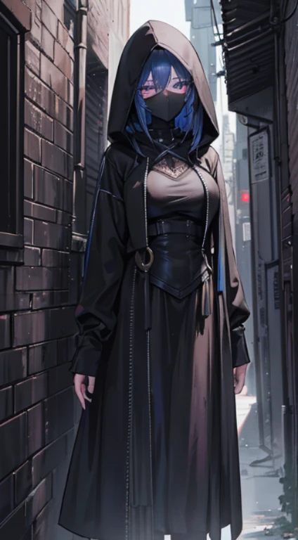 A lone girl stands firmly against the brick wall in an narrow alley, bathed in the dim light of the midnight hour. Long, ominous shadows dance and flicker upon the ground, weaving intricate patterns that speak of confinement and claustrophobia. The girl dons a hoodie of dark hue, its fabric worn and faded, its hood obscuring part of her face yet revealing her captivating, intricately detailed eyes. A labyrinthine maze of tall buildings clad in darkness looms in the background, further emphasizing the isolation of our protagonist.

Her richly textured, beautifully detailed eyes are a brilliant contrast to the gloom-shrou