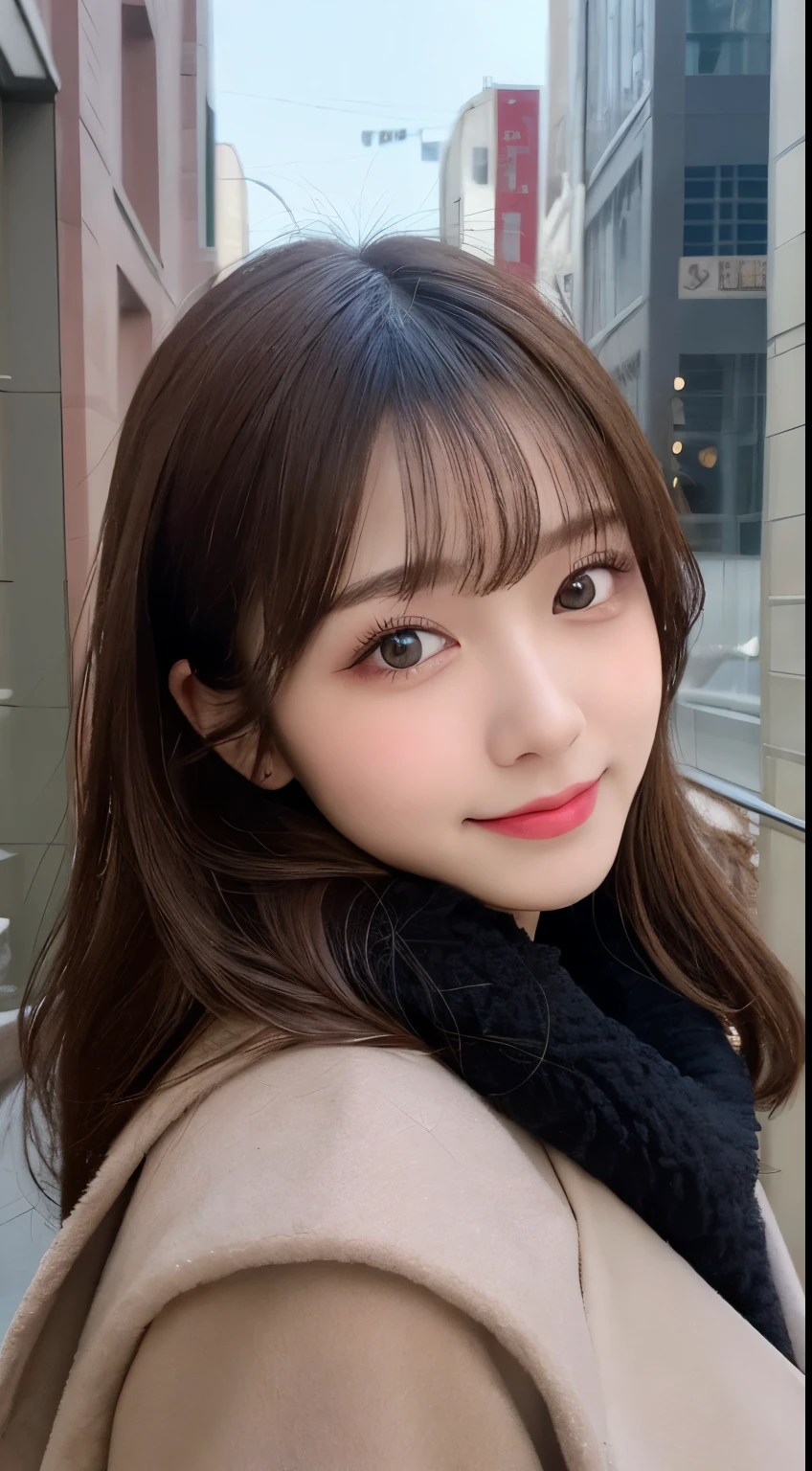 table top, highest quality, figure, super detailed, finely, High resolution, 8k wallpaper, 完璧なダイナミックな構figure, beautiful and fine eyes, Gorgeous black fluffy Tokyo winter clothes,ランダムなcute髪,,natural color lip, bold sexy pose,smile、20 year old girl、cute、sexy shot looking at camera,Always blur the background,perfect and beautiful face,Take only the face,beautiful and detailed face、slim face and style,Big eyes、Do gal makeup,small face,Wearing a luxury brand mink coat