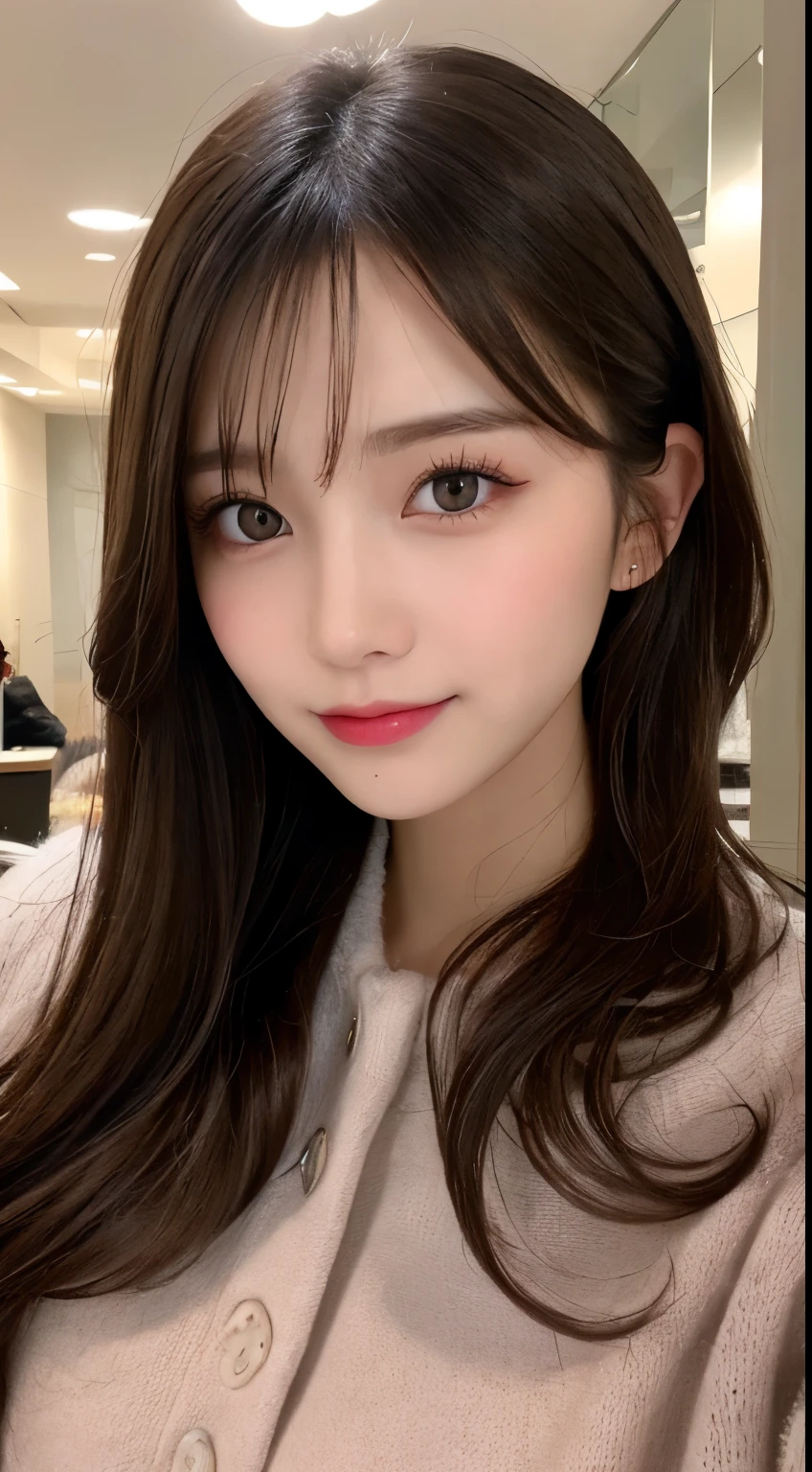 table top, highest quality, shape, Super detailed, finely, High resolution, 8k wallpaper, 完璧なダイナミックな構shape, beautiful and detailed eyes, Gorgeous black fluffy Tokyo winter clothes,ランダムなcute髪,,natural color lip, bold sexy pose,smile、20 year old girl、cute、sexy shot looking at camera,Always blur the background,perfect and beautiful face,Take only the face,beautiful and detailed face、slim face and style,Big eyes、Do gal makeup,small face,Wearing a luxury brand mink coat