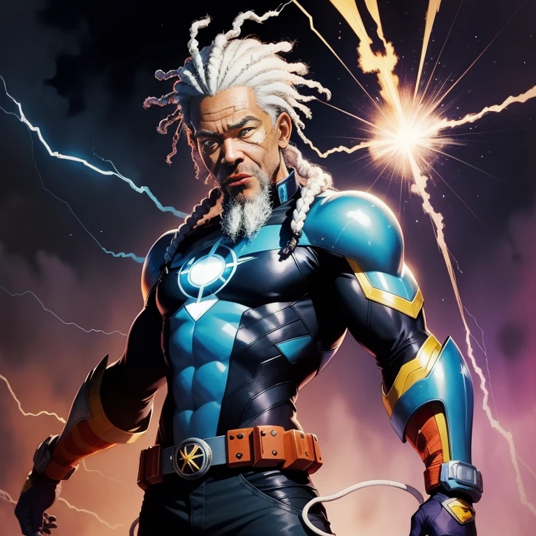 Muscular man with white hair