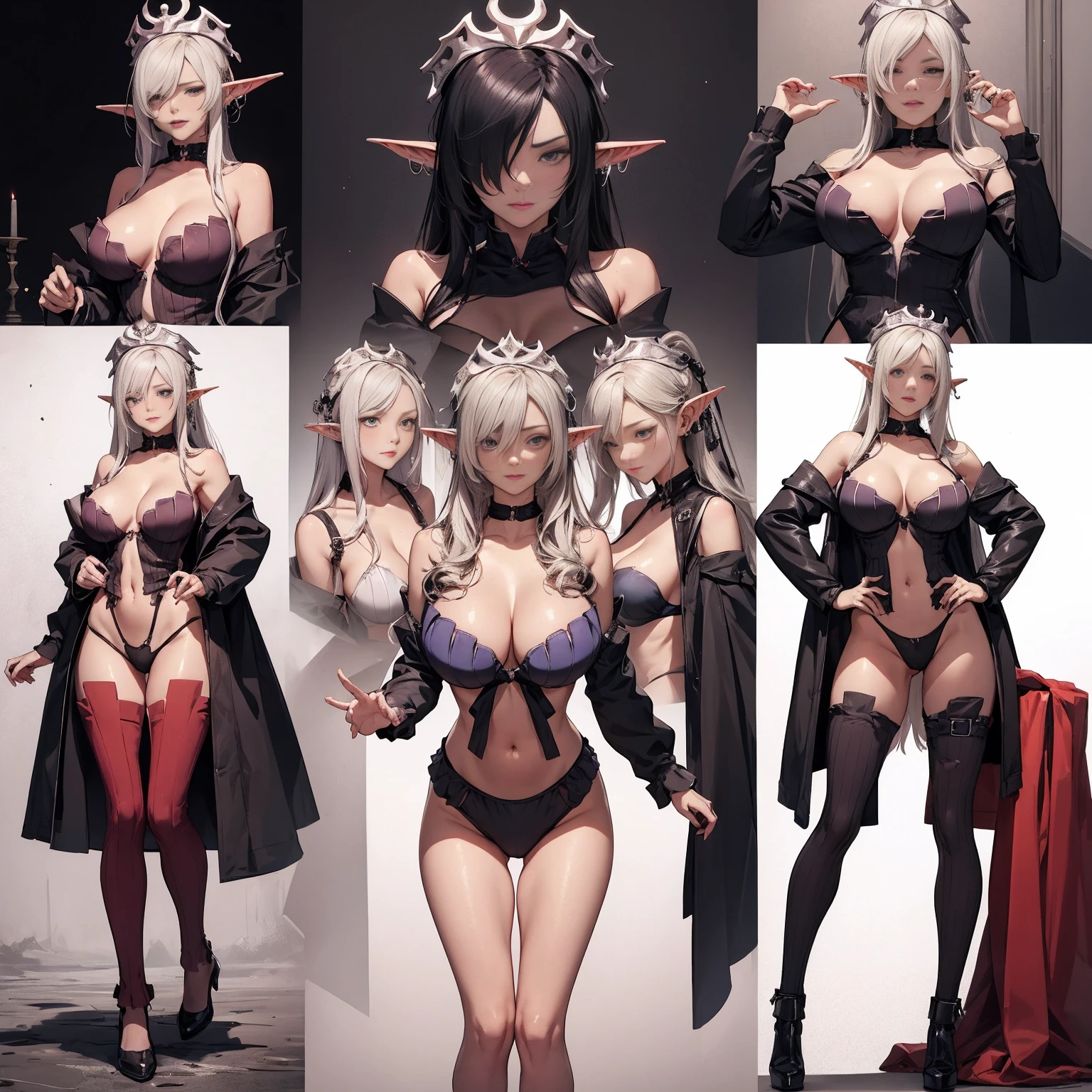 Breasts fit to the ground, Lie on the bed, lying on stomach, Two star motifs on the chest, queen, bikini swimsuit, huge breasts, sagging breasts, realistic style, breasts looming, ancient Chinese transparent underwear, big breasts, straight breasts Close-up of four women kneeling on the bed posing for photos, surreal full body figure, beautiful and detailed body and face, gorgeous figure, ponytail, clear, smile, moan, tease, lace edge, ponytail, clear, laugh, excited, moaning, teasing, tongue sticking, flushed face, fair skin, bright colors, upturned ass, full body photo, thin figure, gorgeous headdress, Whole Body proportions and all limbs are anatomically accurate, solo, laughing, big mouth, red blindfolded with a red blindfolded, blinfolded eyes, full body, standing positon (shackles on legs and arms), long white hair, female restraint, chained, slender, long hair, red tattoo slave, muscular abs, medium size bra cover chest, cover chest, (no eyes), red tatto for slave under navel, navel, black choker, female elf, pointy ears