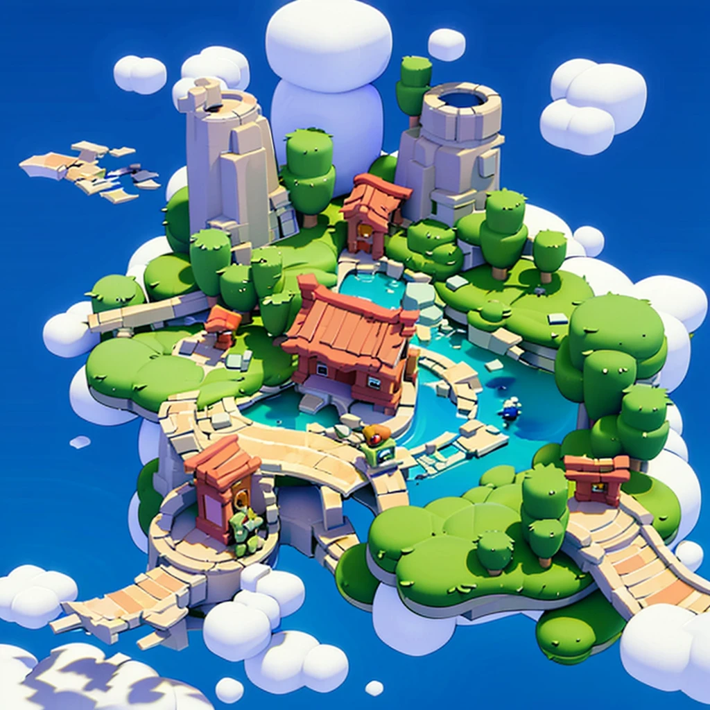 Chinese style isometric architecture,piscina de agua,Nubes,brilla,
Naranjo Tokio