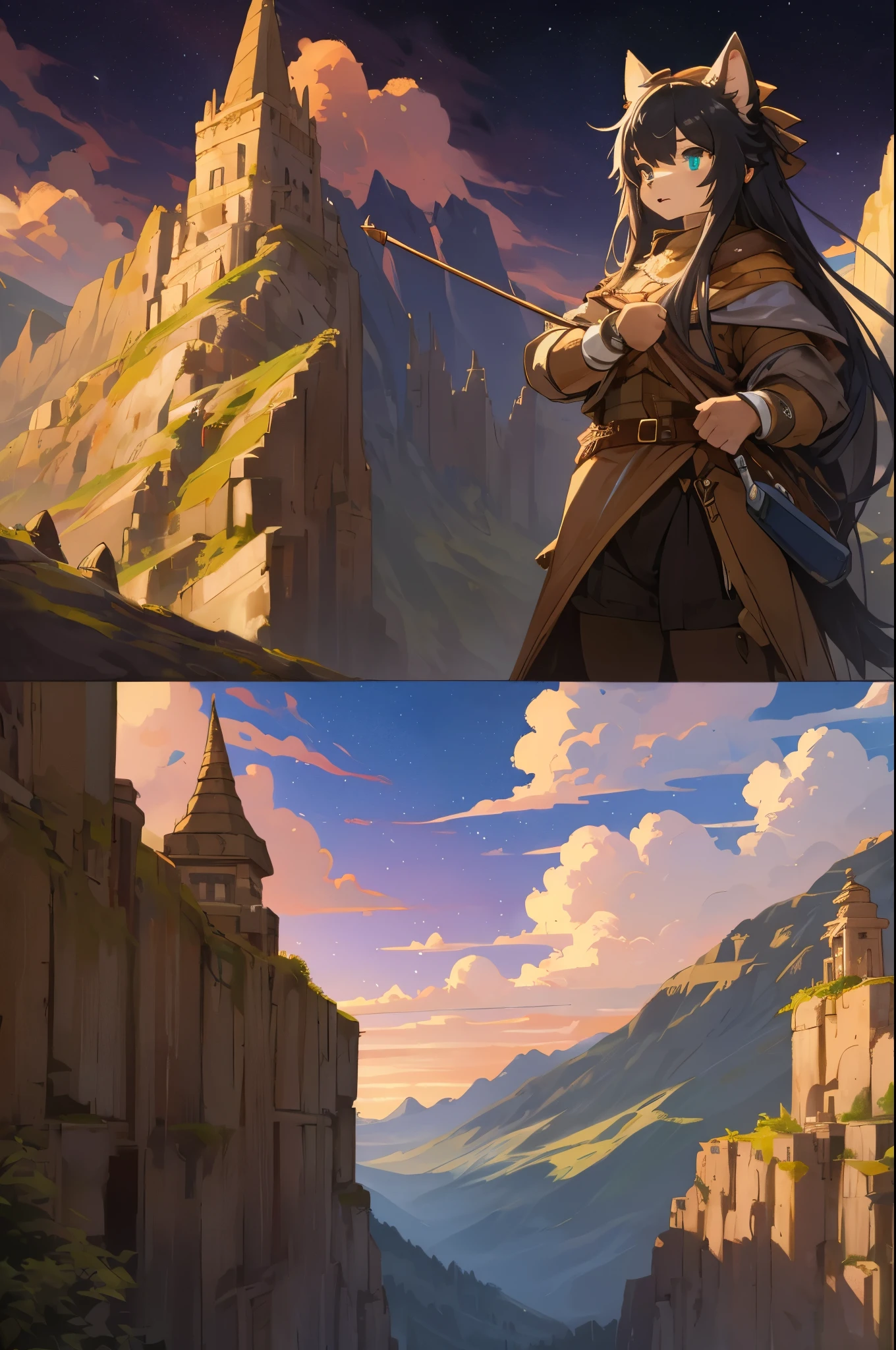 cover page, highres, top quality, best quality, paid reward available, unparalleled masterpiece, perfect artwork, absurdres, High-quality illustrations by John William Waterhouse, by Johannes Vermeer, super high resolution, detailed background, Characters undergoing physical and psychological transformations, confronting bizarre entities within the mountains, A scene featuring a vast expanse of starry sky in the distance, hinting at the unknown mysteries the mountains hold, 6+boys, 6+girls, absurdres(highly detailed beautiful face and eyes)perfect anatomy, expression, good lighting, cinematic shadow(kemono, furry anthro)assorted poses, dynamic angle,