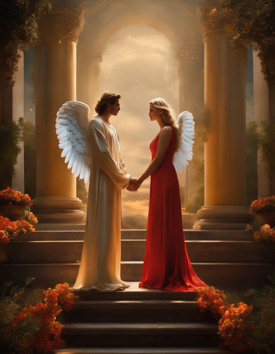 Create a 3D illusion when a angel couple standing