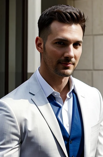 Kevin, man, facial hair, 35 years old, white, suits