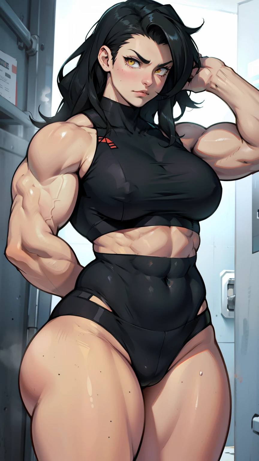 muscular girl thick muscular girl thick black hair yellow eyes pale sad thick thickpale