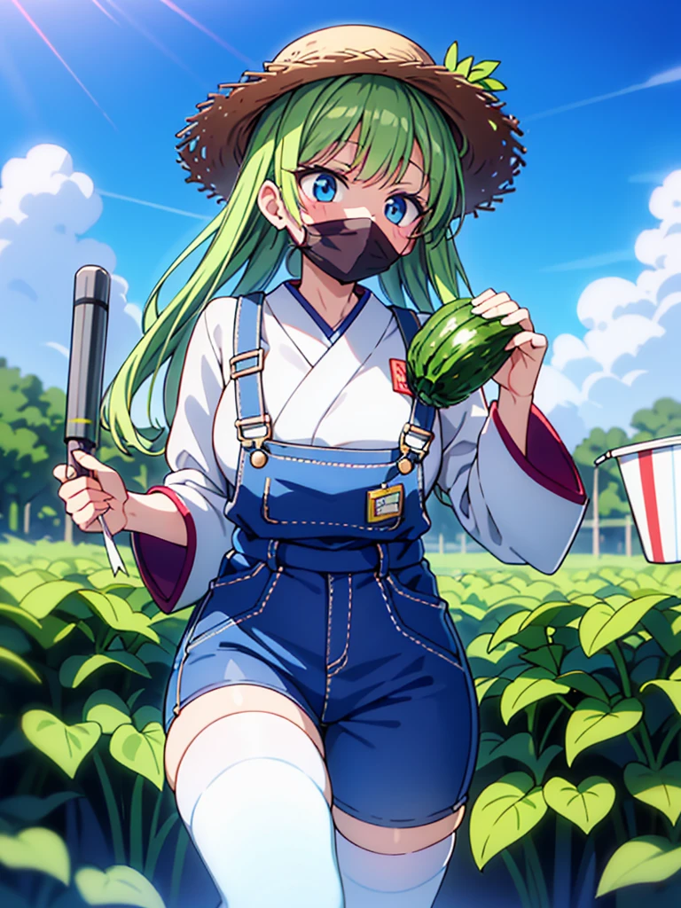 1 garota, Jovem, kind_olhos castanhos, vermelho escuro, Frohawk, arrogante _face, pele brilhante, medium breasts, nice leg line:1.3, coxas grossas, cintura fina, agricultor, simples, functional clothing appropriate for outdoor work, Like a straw hat, overalls, e botas resistentes, A large field or farm com crops growing and Japanese cucumber, Tending to o land, com a Japanese cucumber in hand, Plantar sementes ou colher culturas, taking care of livestock, Contente e em paz, alto_ponto_com_a_Claro_visualizar_de_o_estrelas, looking at visualizarer, random pose, dynamic angle, decote, Ombros nus, obra de arte, melhor qualidade