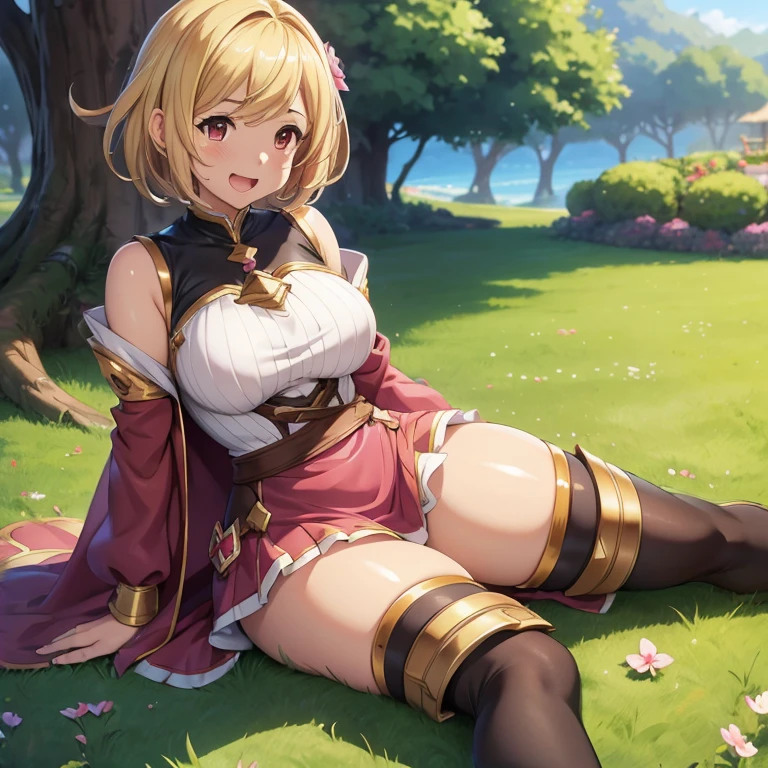 granblue fantasy,Grabble,djeeta,djeetaちゃん,mesugaki,Official Images,Official illustration,black knee high socks,pink clothes,thighs thighs thighs,djeeta,laughter,blonde,むちむちthighs thighs thighs,Thigh job,cum on thigh