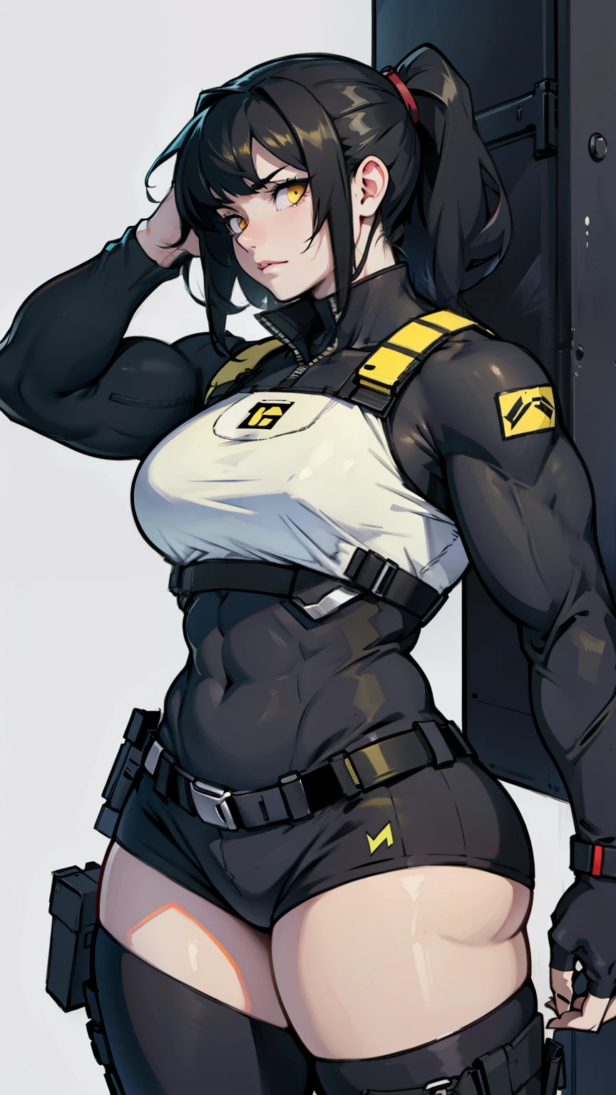 muscular girl thick muscular girl thick black hair yellow eyes pale sad pale tactical pale skin