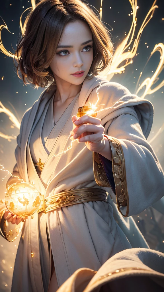 (regeneration of the skin:1.5), realistic, realistic, (Masterpiece:1.5), concept art, complicated details, Highly detailed, realistic, Octane rendering, 8ก, unreal engine, dynamic gesture, best quality, height, (realistic face:1.1), (Exaggerated:1.1), ((full_body)), perfect eyes,(Shiny skin:1.2), (((hairstyle))), (((perfect hand))), (very detailed background), ((dynamic background)), ((lightning)), (light rays), ((1 girl)), Wear a coat, (((flowing robe))), ((Detailed eyes, high quality eyes, high quality face)), (An extremely intricate robe., magical robes), short hair, casting lightning, electricity, rotating light, Radiant Power, Sparks, smoke, magic, ((Amazing)), epic, battlefield, depth of field, Bokeh, 4k, Gothic, human, particle,