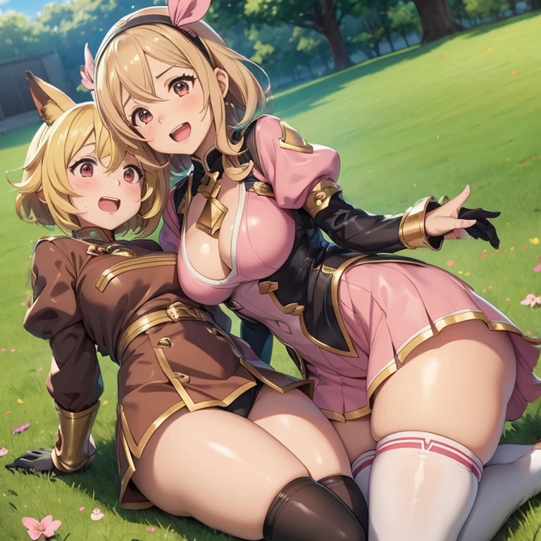 granblue fantasy,Grabble,djeeta,djeetaちゃん,mesugaki,Official Images,Official illustration,black knee high socks,pink clothes,thighs thighs thighs,djeeta,laughter,blonde,むちむちthighs thighs thighs