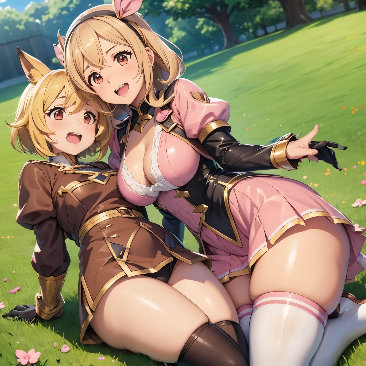 granblue fantasy,Grabble,djeeta,djeetaちゃん,mesugaki,Official Images,Official illustration,black knee high socks,pink clothes,thighs thighs thighs,djeeta,laughter,blonde,むちむちthighs thighs thighs