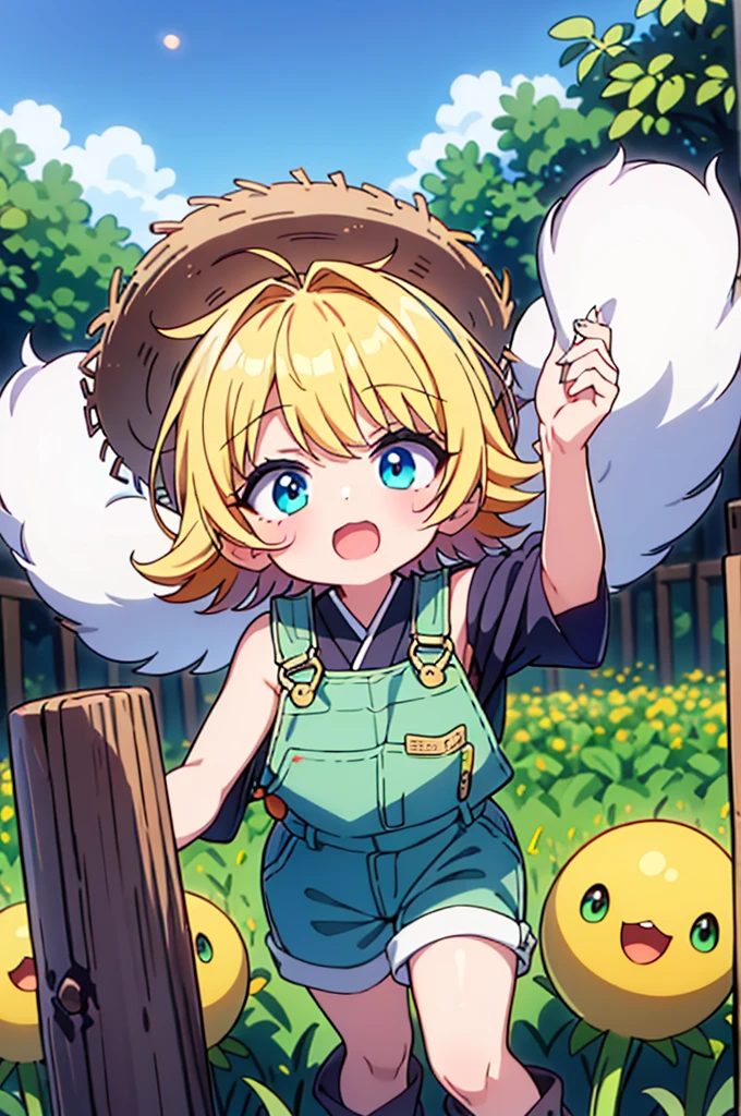 1 garota, Jovem, kind_olhos castanhos, vermelho escuro, Frohawk, arrogante _face, pele brilhante, medium breasts, nice leg line:1.3, coxas grossas, cintura fina, agricultor, simples, functional clothing appropriate for outdoor work, Like a straw hat, overalls, e botas resistentes, A large field or farm com crops growing and Japanese cucumber, Tending to o land, com a Japanese cucumber in hand, Plant Seeds or Harvest Leek Crops, taking care of livestock, Contente e em paz, alto_ponto_com_a_Claro_visualizar_de_o_estrelas, looking at visualizarer, random pose, dynamic angle, decote, Ombros nus, obra de arte, melhor qualidade