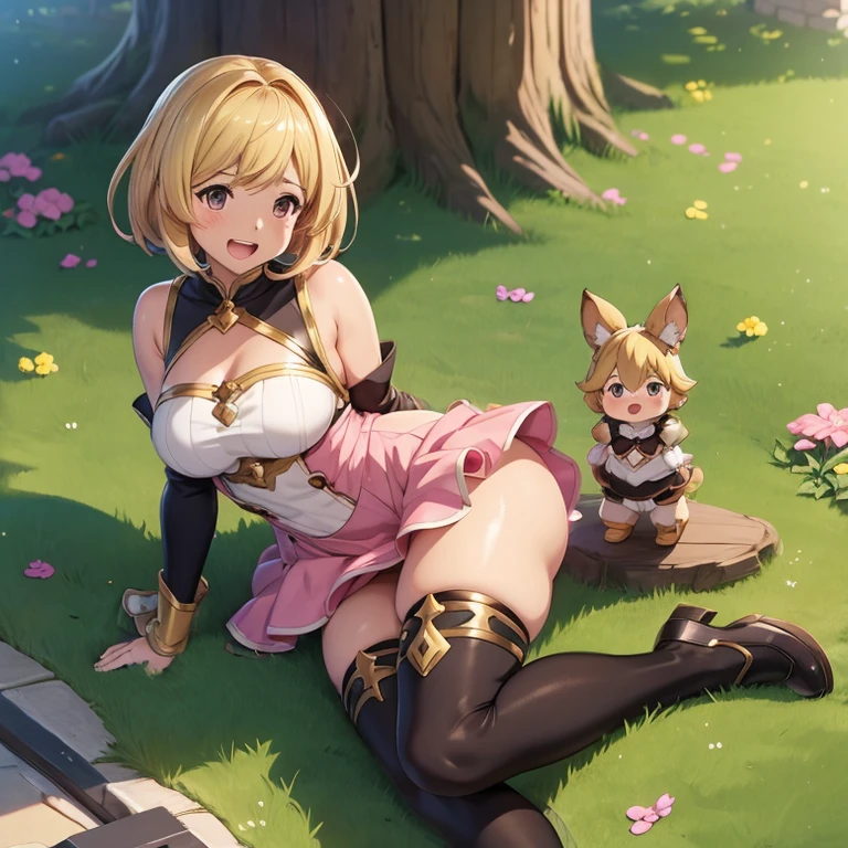 granblue fantasy,Grabble,djeeta,djeetaちゃん,mesugaki,Official Images,Official illustration,black knee high socks,pink clothes,thighs thighs thighs,djeeta,laughter,blonde,むちむちthighs thighs thighs