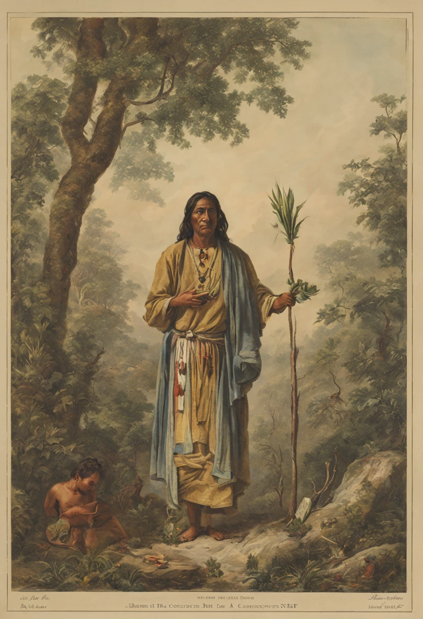 indian, consecrating snuff, em uma floresta