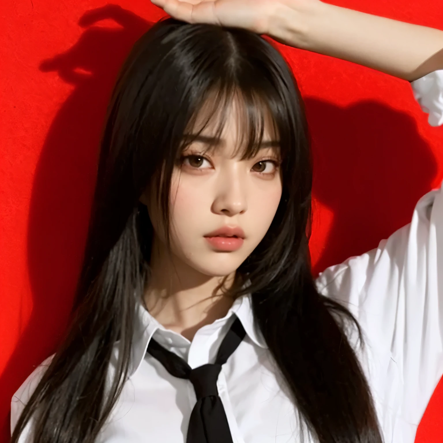 Araffe mulher com cabelo preto longo vestindo uma camisa branca e gravata preta, Lalisa Manobal, she has black hair com franja, Lalisa Manoban do Blackpink, Jinyoung Shin, jossi do blackpink, bae suzy, portrait of jossi do blackpink, jaeyeon nam, com franja, com franja completa, estacionar a partir de-min, parque roseanne de blackpink