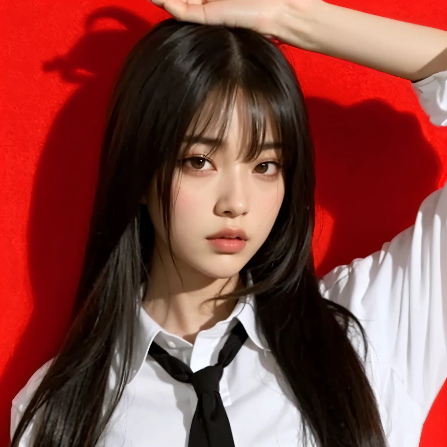 Araffe mulher com cabelo preto longo vestindo uma camisa branca e gravata preta, Lalisa Manobal, she has black hair com franja, Lalisa Manoban do Blackpink, Jinyoung Shin, jossi do blackpink, bae suzy, portrait of jossi do blackpink, jaeyeon nam, com franja, com franja completa, estacionar a partir de-min, parque roseanne de blackpink