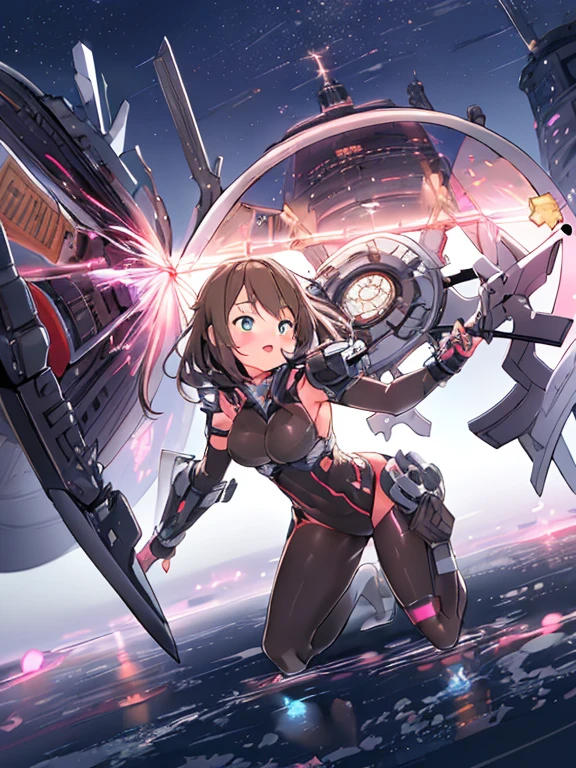 Extreme detail,masterpiece,futuristic city,girl with (energy shield):1.3,tight-fitting bodysuit,protecting herself from danger,using shield in battle,futuristic buildings,flying cars,shield growing brighter,repelling invader