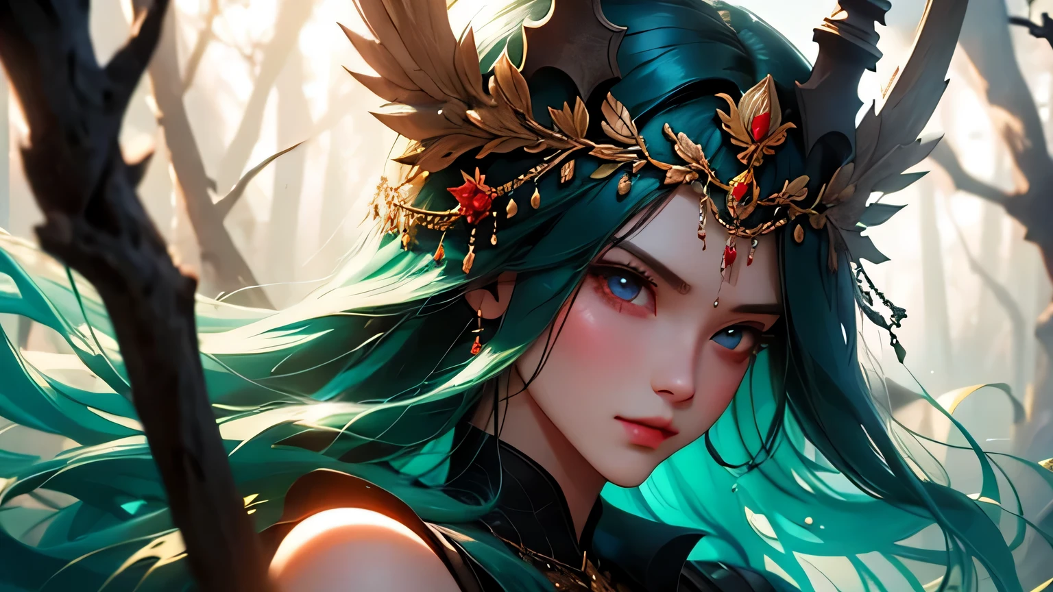 Queen of forest, assasin face, sexi, HD Wallpaper 32k, anime, ilustration