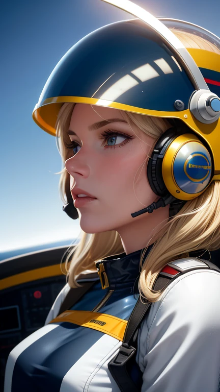 Close-up of a woman wearing a helmet and a helmet, 2 0 2 1 4 k frame grab, Barbarella, author:Anna Katharina Bullock, Fighter pilot in the cockpit, moody : : wes anderson, Vintage photography, Angry gorgeous woman, Sixties, hurry up, Awarded by CGSociety, Pompadour, nascar, Photography 2015