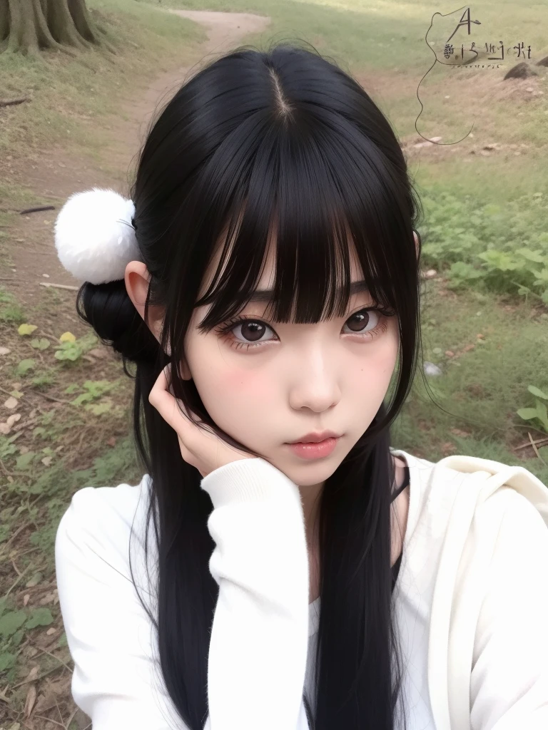 Arafed Asian girl with long black hair and a white shirt, Ulzzang, corte de cabelo preto hime, Retrato realista kawaii, estilo anime 3 d realista, garota de anime na vida real, Guweiz, sui ishida com cabelo preto, anime fotorrealista, rosto de anime natural fofo, shikami, twintails brancos_luvas, retrato de