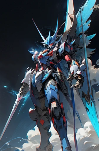 Demon type super robot with blue body, Astraea, Giant Robo, Robot Anime, huge wing, expanded arm 