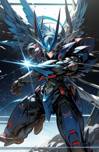 Demon type super robot with blue body, Astraea, Giant Robo, Robot Anime, huge wing, expanded arm 