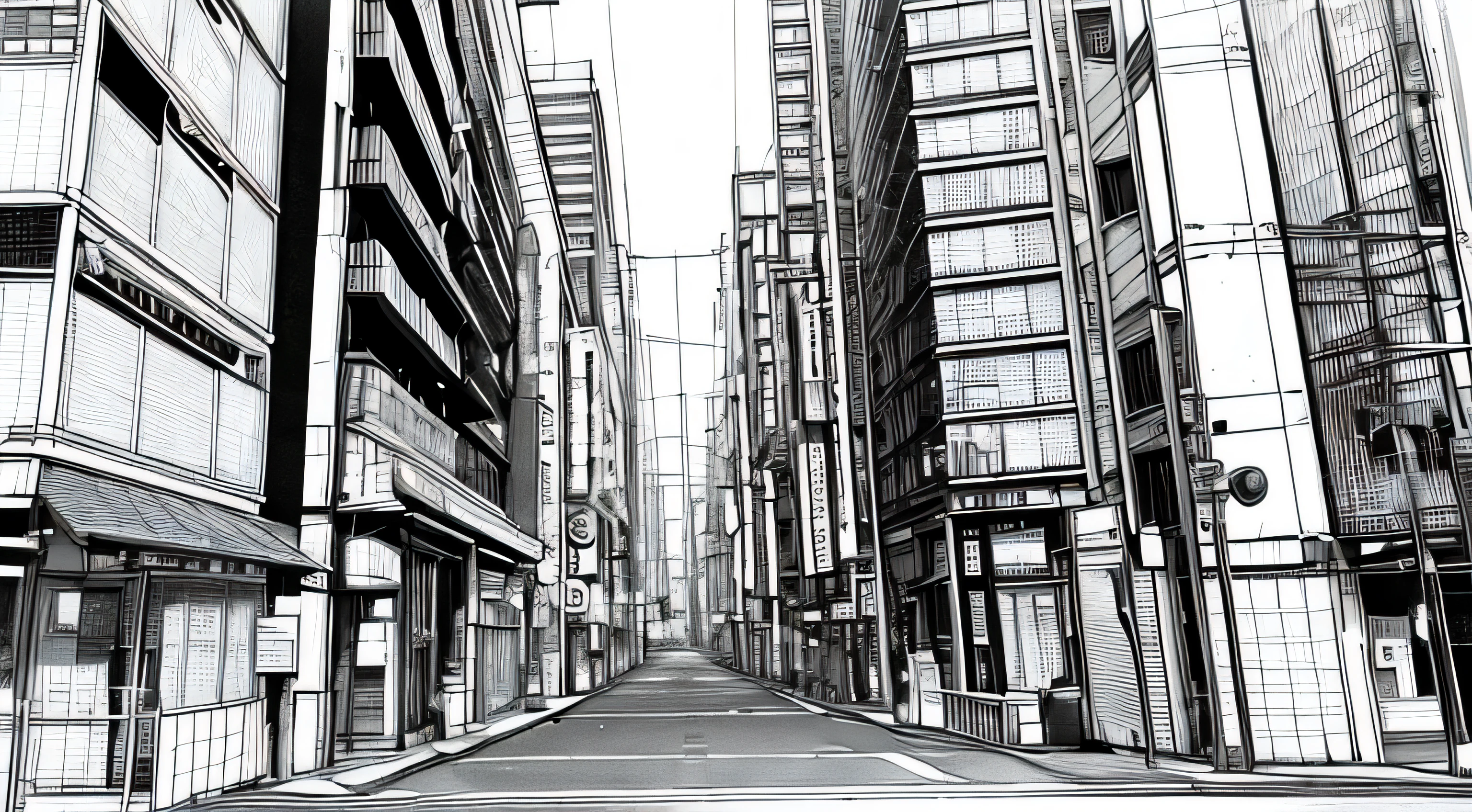 ​masterpiece, top-quality,cyberpunked, Tokyo a street, monochromes, line-drawing
