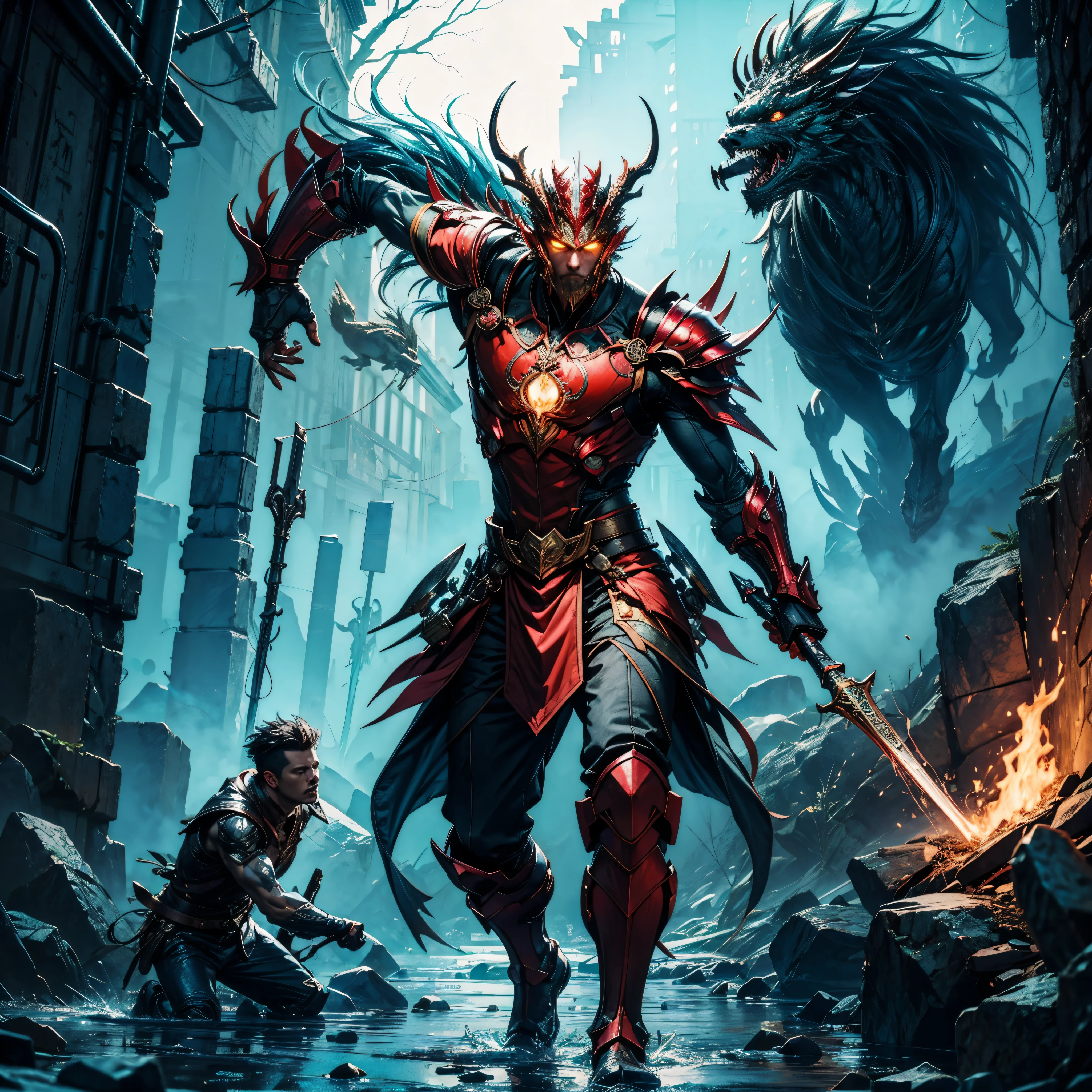 Create a digital art masterpiece depicting a fearless and battle-worn dragon slayer standing defiantly before an imposing, fire-breathing dragon. The dragon slayer should exude confidence, wielding a legendary weapon with intricate details and adorned in battle-scarred armor. The dragon should be a formidable force, its scales reflecting the glow of its fiery breath. Set the scene against a dramatic backdrop that captures the intensity of this showdown between the last of the dragon slayers and the majestic beast, showcasing the clash of two legendary forces in an epic fantasy world. varied multi etc. global luminescence saturate volumetric Cinematic_Sunlight lightning_contrast meticulously intricate ultra_high-details ultra_high-quality max ultra_high-def ultra_photo-realistic optimal ultra_high-res cgi vfx sfx accurate reflex vivid color-coded improved Octane-rendered UHD XT3 DSLR HDR romm rgb pbr 3dcg fxaa blu-ray enhanced fkaa txaa rtx ssao opengl-shader glsl-shader post-processing post-production cell-shading tone-mapping analogique ultra_sharpness focus symmetrical Dazzling Heaven Paradise "Heavy Metal" Will-o'-the-wisp iota pixie sprite kindergarden onyx ruby Sundrop opal emerald plasma Tourmaline lava magic fire summon incandescent creature crystalline viceroy monarch conjuration flowering butterfly Hearth CGSCOSITY invocation strange monster floraison Earth reflection chef-d' gorgeous sex naked nsfw varied multi etc. --s 1000 --c 20 --q 20 --chaos 100