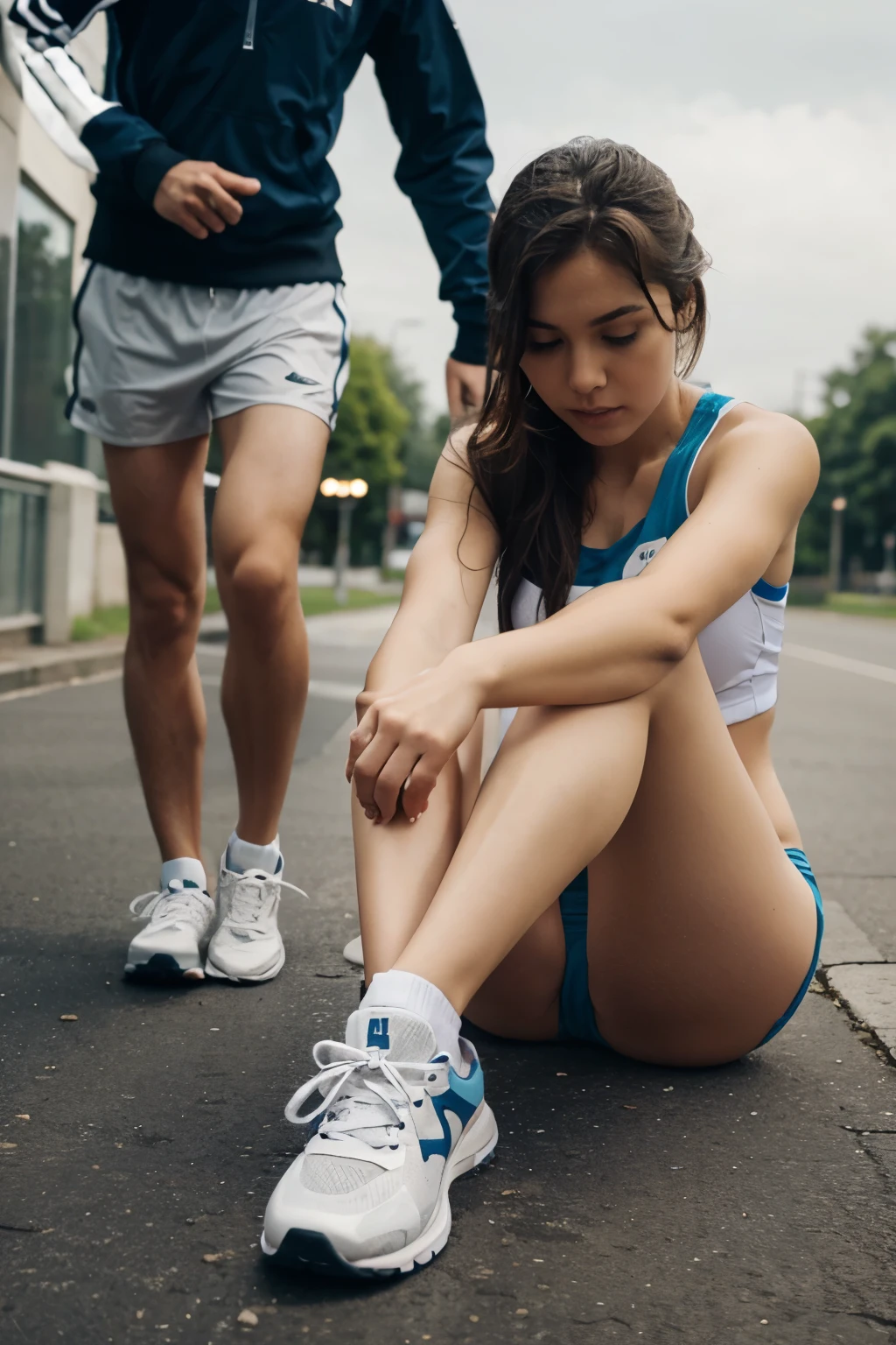 Person tying running shoes