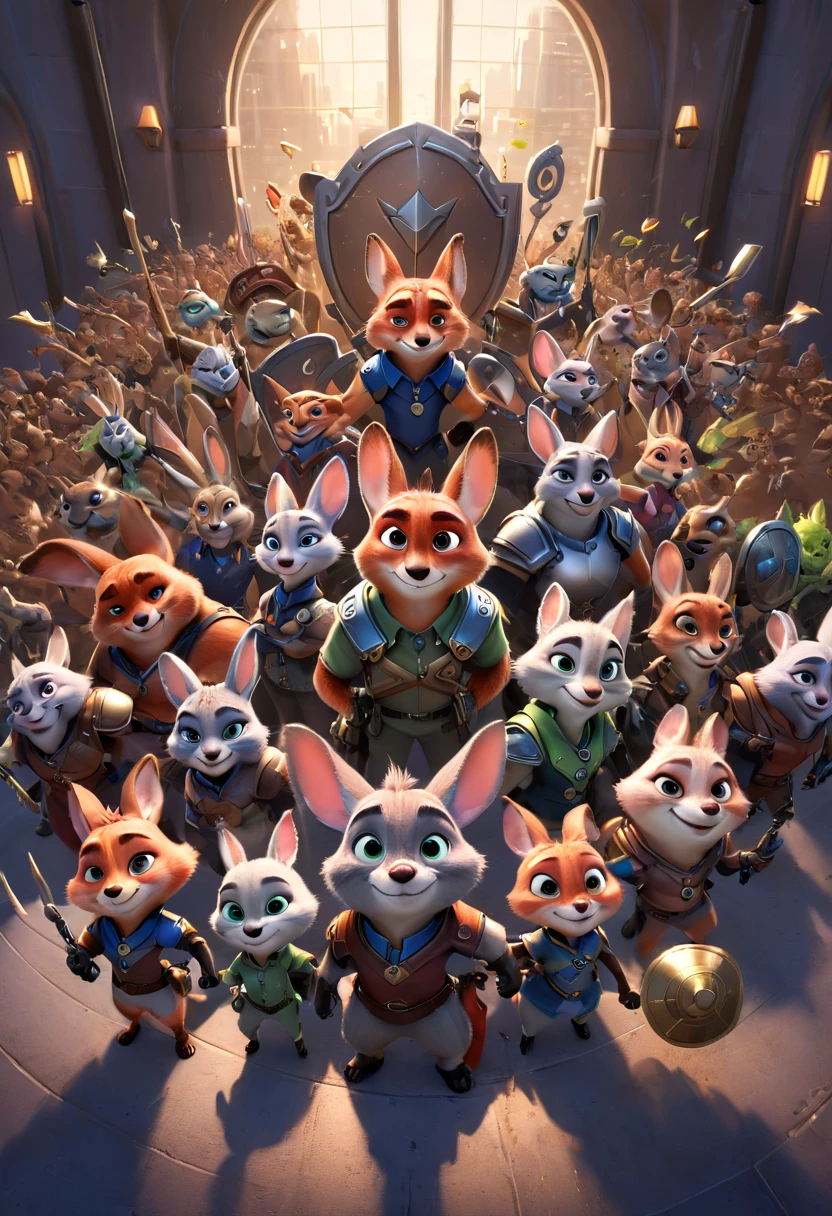 Legendary heroes and Epic shields, by Zootopia, fantasy, enhance, intricate, (best quality, masterpiece, Representative work, official art, Professional, 8k)