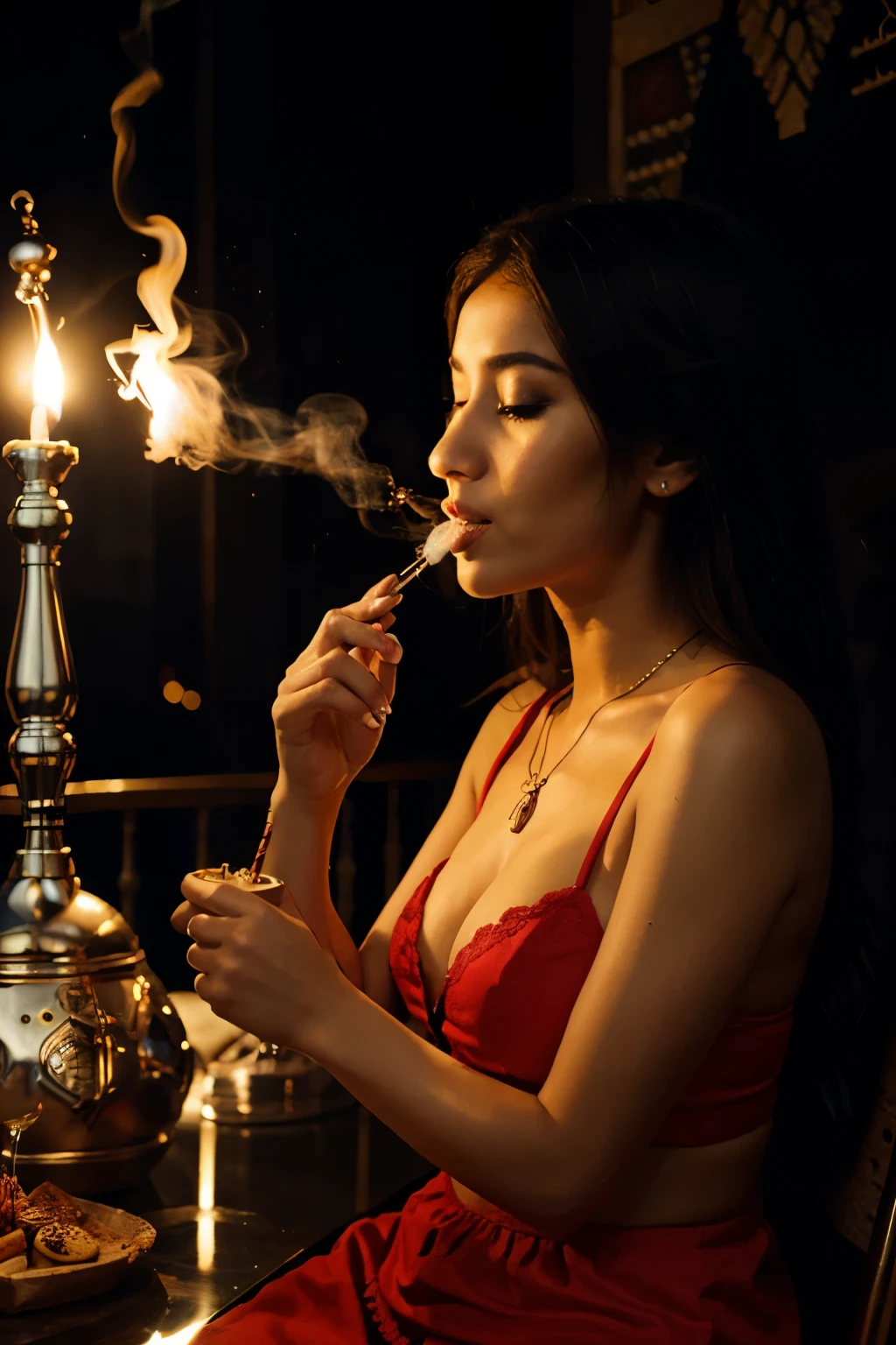 Chica fumando shisha