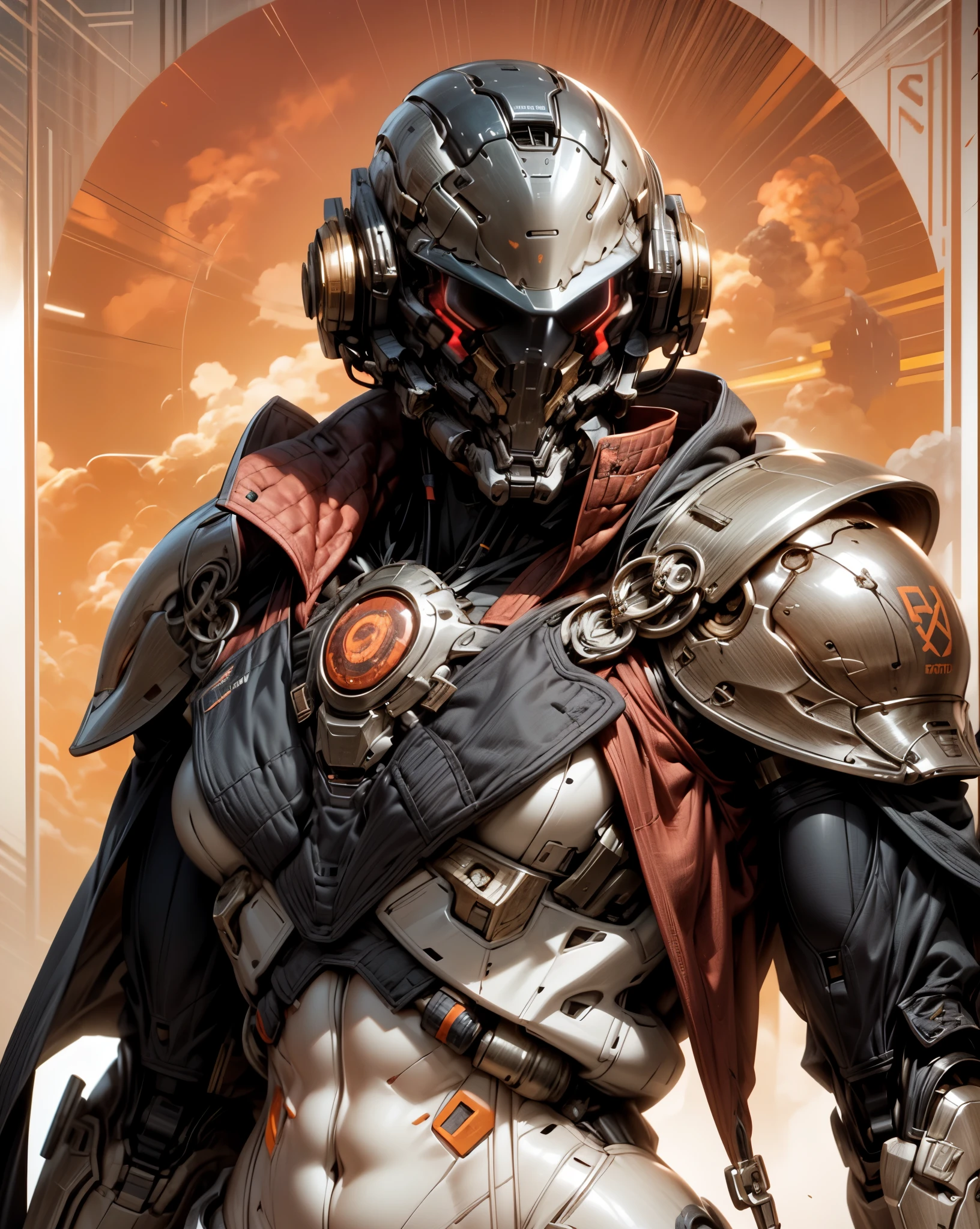 (((An epic and visually stunning digital anime masterpiece:1.5, art piece featuring a ((mid 30’s feminine male:1.5)) elegant military mechanical soldier clad in a sleek yet tactical decorated military trench coat:1.5))), (((flat masculine male chest, beautifully elegant military mechanical mecha head with elegant mecha face:1.6, with an angular masculine male facial structure:1.4))), (((the character is clothed in a scifi tactical double breasted trench coat with a built in exoskeleton:1.6))), (((over a form fitted armor plated yet super sleek and sensually revealing under suit, waist and thighs exposed:1.6))), ((The image showcases the intricacies of the character’s armor and clothing:1.4)), ((capturing their flamboyant feminine essence and heavy mechanical art deco aesthetic:1.5)), ((The character also possesses a more masculine androgynous charm:1.4)), (((with a toned yet heavily muscled gorgeous feminine physique:1.4, a sleek waist:1.4, mesomorphic mechanical muscular torso, toned yet beautifully sleek mechanical arms and legs with thick thighs:1.6, mechanical muscles))), ((looking at viewer)), (((brass metal armor and brown leather))), ((((depth of field, cinematic lighting, chromatic aberration, ray tracing, UHD, masterpiece, top of head covered, super detail, high details, high quality, award winning, 8k, highres)))), (((dieselpunk:1.4, decopunk:1.4, artificial muscle:1.5)))