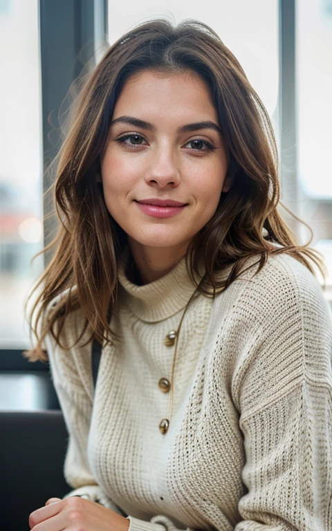 Beautiful brunette wearing a beige sweater, nackt, Brustgröße C, Sehr detailierte, 21 Jahre alt, Gesicht unschuldig, Natural wavy hair, blaue Augen, high resolution, Meisterwerk, Better quality, Komplizierte Details, Sehr detailiert, scharfer Fokus, detaillierte Haut, realistisch skin Textur, Textur, detaillierte Augen, Fachmann, 4K, charming smile, gefilmt in Canon, 85 mm, shallow depth of field, Kodak Vision Color, Perfekt angepasste Karosserie, Extremely detailed, Fotografier_\(Ultra\), fotorealistisch, realistisch, Nachbehandlung, maximale Details, Rauheit, wahres Leben, Ultra realistic, Fotorealismus, Fotografie, 8K UHD, Fotografie, sexy, Flirten Sie mit der Kamera, consider sexy, hole body, hands support face, rosa pullover, goldener ring am finger, blick in die kamera