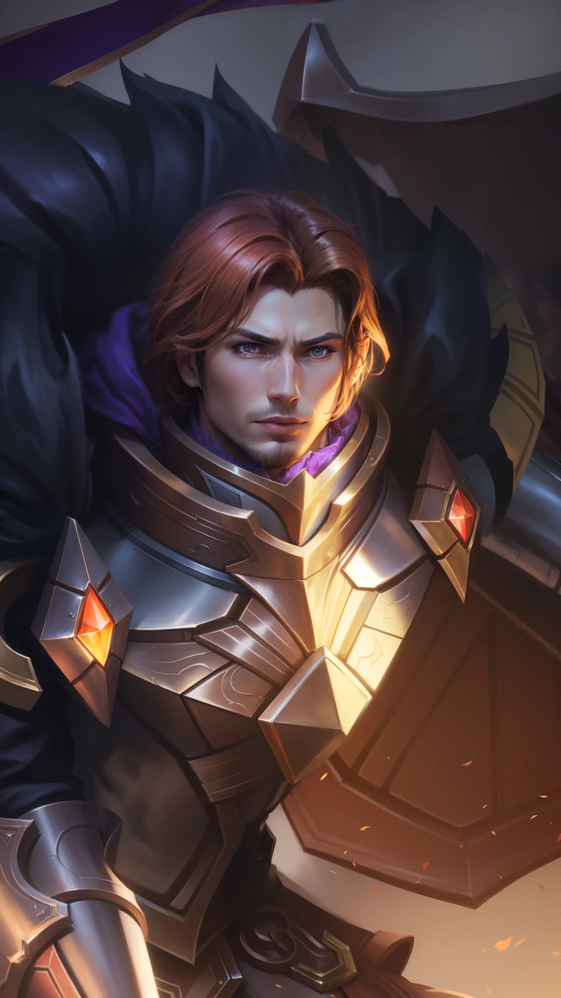 1man, 30 years old, Brown hair, cosplayer, handsome man, waite and red armor, Aamon Mobile Legend, Realistic, Ultra detail,