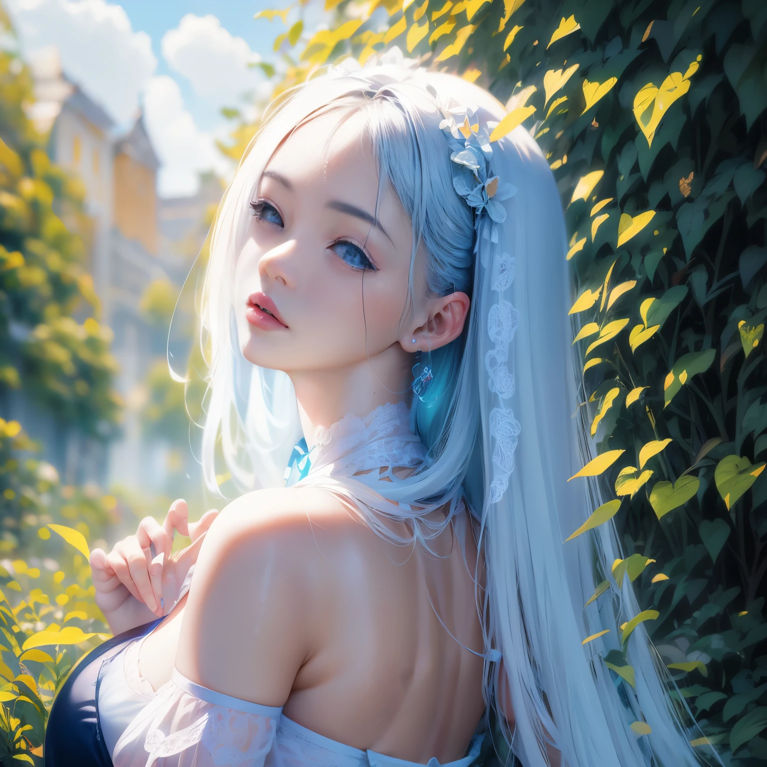 um close up de uma mulher com um vestido azul e uma coroa, arte de anime digital detalhada, knights of the zodiac portrait,  Digital anime illustration, fanart requintado altamente detalhado, arte de anime detalhada, arte de anime detalhada limpa, arte de personagem de anime detalhada, anime fantasy illustration, retrato detalhado de  de anime, breath of the wild art style