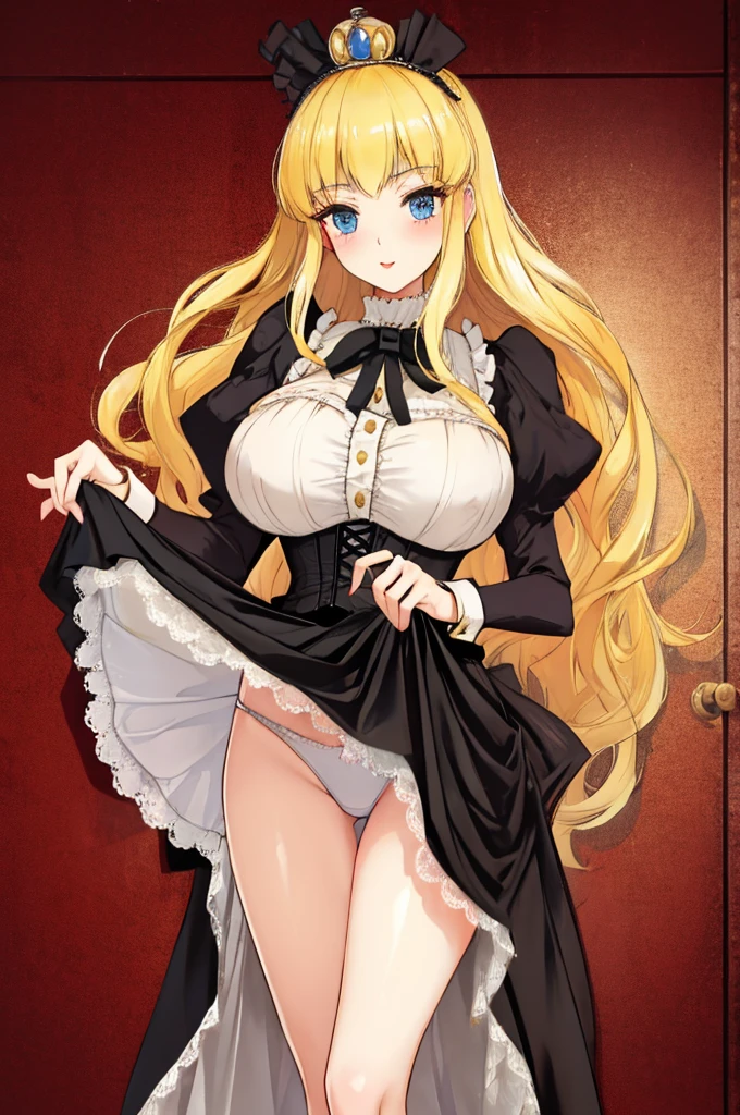 A woman with big ,A princess,long blonde hair,victorian style,translucent,Debauchery,(skirt lift),
