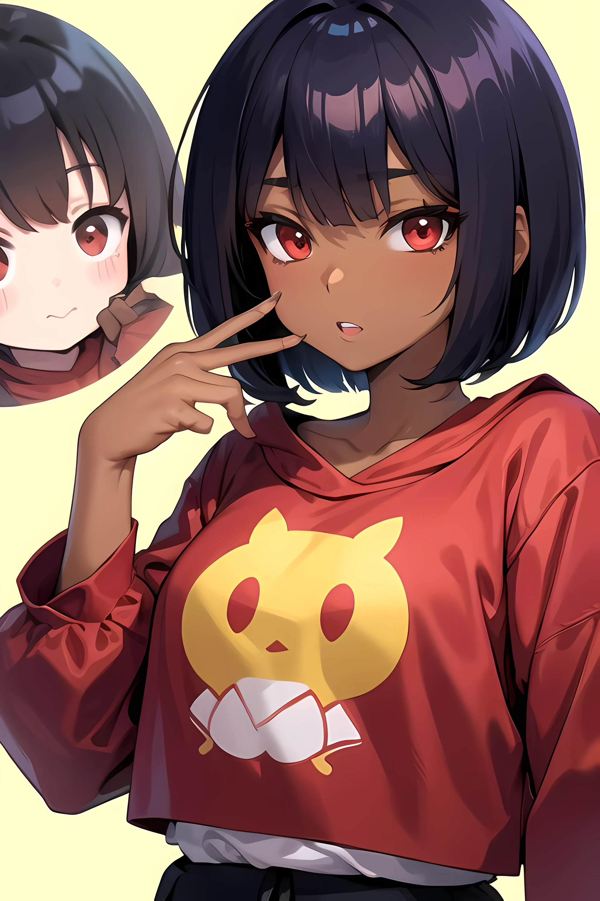 Anime pattern Dark skin tone Red eyes Short bob Upper body