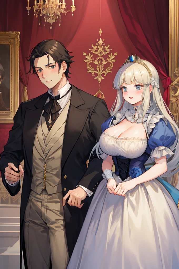 a man,A woman with big ,a couple,heterosexuality,young prince and princess,victorian style,translucent,Dear,