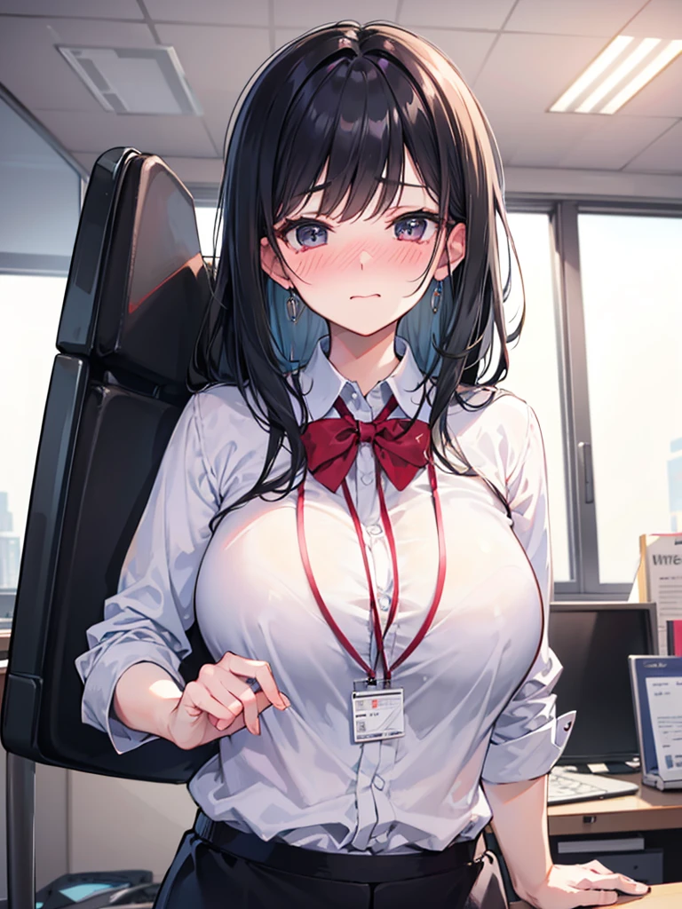 blushing, nose blush, >.< face, embarassed, mature woman, office worker, ?????????????,
